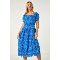 Roman Women's Petite Contrast Embroidery Dress in Royal | Size: 14