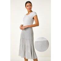 Roman Women's Shimmer Knit Pleated Dress in Silver | Size: 18