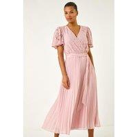 Roman Women's Lace Detail Wrap Midi Dress in Pink | Size: 12