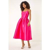 Dusk Women's Twill Cami Pleated Midi Dress in Pink | Size: 14