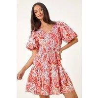Dusk Women's Paisley Print Hotfix Dress in Red | Size: 14