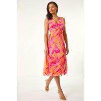 Roman Women's Floral Print Wrap Chiffon Midi Dress in Pink | Size: 12