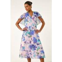 Roman Women's Floral Print Cape Back Midi Dress in Lilac | Size: 16