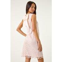Roman Women's Petite Bow Back Lace Shift Dress in Light Pink | Size: 14