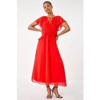 Roman Women's Frill Tie Neck Maxi Dress in Red | Size: 10