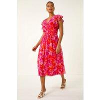 Roman Women's Floral Bias Midi Dress in Orange | Size: 18