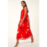 Roman Women's Floral Halterneck Midi Dress in Red | Size: 18