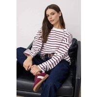 WOVCOR Women's Striped Crew Neck Cotton Sweatshirt in Ecru | Size: Large