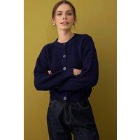 WOVCOR Women's Crew Neck Knit Cardigan in Navy | Size: Large