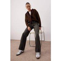 WOVCOR Women's High Waist Vintage Wash Wide Leg Jeans in Dark Grey | Size: 12