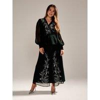 GWD by GEORGE W. DAVIES Women's Floral embellished Sparda Skirt in dark Green | Size: 10