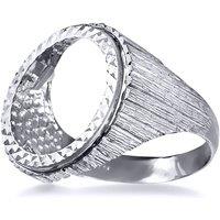 Jewelco London Men's Silver Ribbed Barked Half Sovereign Mount Ring | Size: W