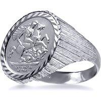 Jewelco London Men's Silver Ribbed Barked St George Dragon Ring (Half Sovereign Size) | Size: T