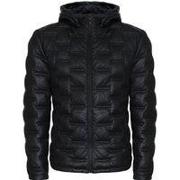 Infinity Leather Men's Hooded Puffer Quilted Bomber Leather Jacket - Belem in Black | Size: 4XL