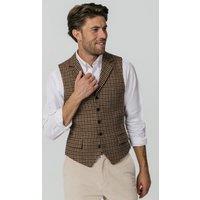 Dobell Men's Brown Houndstooth Tweed Waistcoat | Size: 3XL
