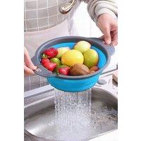 Living and Home Collapsible Kitchen Silicone Colander Strainer Bowl in Blue
