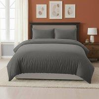 Snug City Embossed Stripe Duvet Cover Soft Microfibre Bedding with Pillowcases in Grey | Size: Single