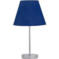 First Choice Lighting Chrome Stick Table Lamp with Navy Blue Fabric Shade in Silver