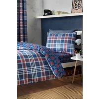 Catherine Lansfield 'Stars & Check' Reversible Duvet Cover Set in Blue | Size: Double