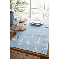 Catherine Lansfield 'Salcombe Boats' Cotton Dining Placemat 4 Pack in Blue