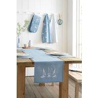 Catherine Lansfield 'Salcombe Boats' Cotton 33x220cm Dining Table Runner in Blue | Size: 33x220 cm