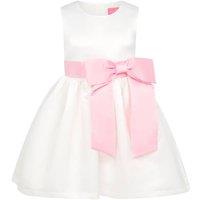 HOLLY HASTIE Girl's Lilibet Satin Bow Occasion Party Dress, White & Pink | Size: 3-4 Years