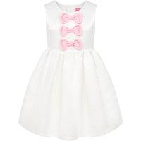HOLLY HASTIE Girl's Joy Satin Bows Occasion Party Dress, White & Pink | Size: 3-4 Years