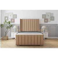 Sloomy Melbourne Dumfries Bed Frame With 50 Upholstered Wingback Headboard in Light Brown | Size: Single