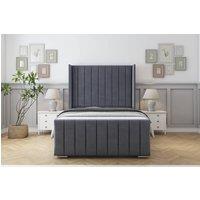Sloomy California Plush Bed Frame With 50 Upholstered Headboard in Dark Grey | Size: Double
