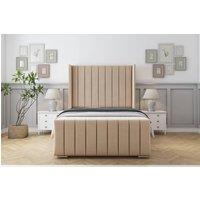 Sloomy Marlborough Plush Bed Frame With 50 Upholstered Wingback Headboard in Stone | Size: Small Single