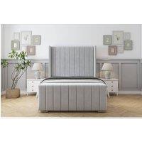 Sloomy Marlborough Plush Bed Frame With 50 Upholstered Wingback Headboard in Silver | Size: Single