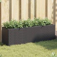 Berkfield Home Garden Planter with 3 Pots Black 105x30x32 cm Poly Rattan | Size: 105 x 30 x 32 cm