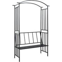 Berkfield Home Garden Arch with Bench Black 128x50x207 cm Iron | Size: 128 x 50 x 207 cm