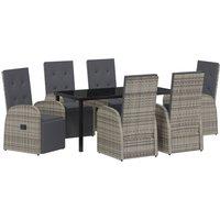 Berkfield Home 7 Piece Garden Dining Set with Cushions Grey Poly Rattan