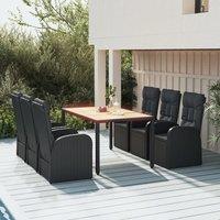 Berkfield Home 7 Piece Garden Dining Set Black Poly Rattan&Solid Wood Acacia