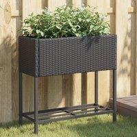 Berkfield Home Garden Planters with Shelf 2 pcs Black 70x28x70 cm Poly Rattan | Size: 70 x 28 x 70 cm
