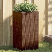 Berkfield Home Garden Planter Brown 30x30x60 cm Poly Rattan | Size: 30 x 30 x 60 cm
