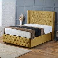 BSSPOKE Mayfair Ottoman Divan Bed Plush Velvet 54 Headboard & Mattress in Mustard | Size: Small Double
