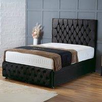 BSSPOKE Mulberry Ottoman Divan Bed Plush Velvet 54 Headboard & Mattress in Black | Size: Small Double