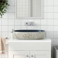 Berkfield Home Countertop Basin Sand & Blue Oval 59x40x14 cm Ceramic | Size: 59 x 40 x 14 cm