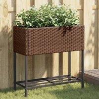 Berkfield Home Garden Planters with Shelf 2 pcs Brown 70x28x70 cm Poly Rattan | Size: 70 x 28 x 70 cm