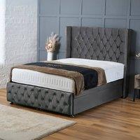 BSSPOKE Mayfair Ottoman Divan Bed Plush Velvet 54 Headboard & Mattress in Charcoal | Size: Double