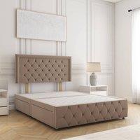 BSSPOKE Lena Plush Velvet Divan Bed 24 Headboard & No Mattress No Drawers in Taupe | Size: Double