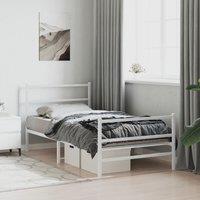 Berkfield Home Metal Bed Frame without Mattress with FootboardWhite 100x200cm in White | Size: 100x200 cm