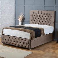 BSSPOKE Mulberry Ottoman Divan Bed Plush Velvet 54 Headboard & Mattress in Taupe | Size: Super King