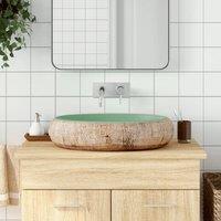 Berkfield Home Countertop Basin Green & Brown Oval 59x40x15 cm Ceramic | Size: 59 x 40 x 15 cm