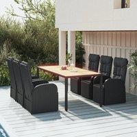 Berkfield Home 7 Piece Garden Dining Set Black Poly Rattan&Solid Wood Acacia