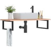 Berkfield Home Basin Shelf Wall Mounted Steel & Solid Wood Oak in Brown