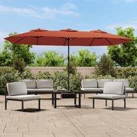 Berkfield Home Double-Head Parasol with LEDs Terracotta 449x245 cm in Orange