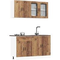 Berkfield Home 4 Piece Kitchen Cabinet Set Kalmar Old Wood Engineered Wood in Brown